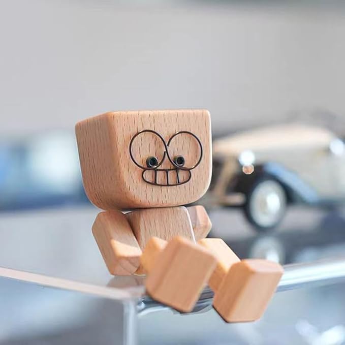 💖Handmade Charming Shaking Wooden Man Figurine with 12PCS Magnetic Expressions