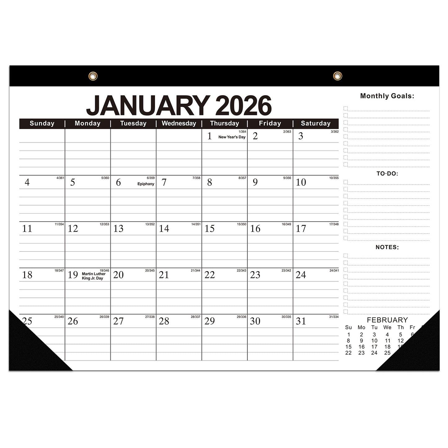 18-month large-size desktop/wall calendar, detachable for use as a gift bag