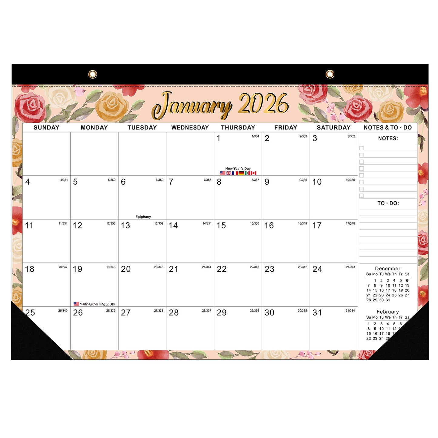 18-month large-size desktop/wall calendar, detachable for use as a gift bag