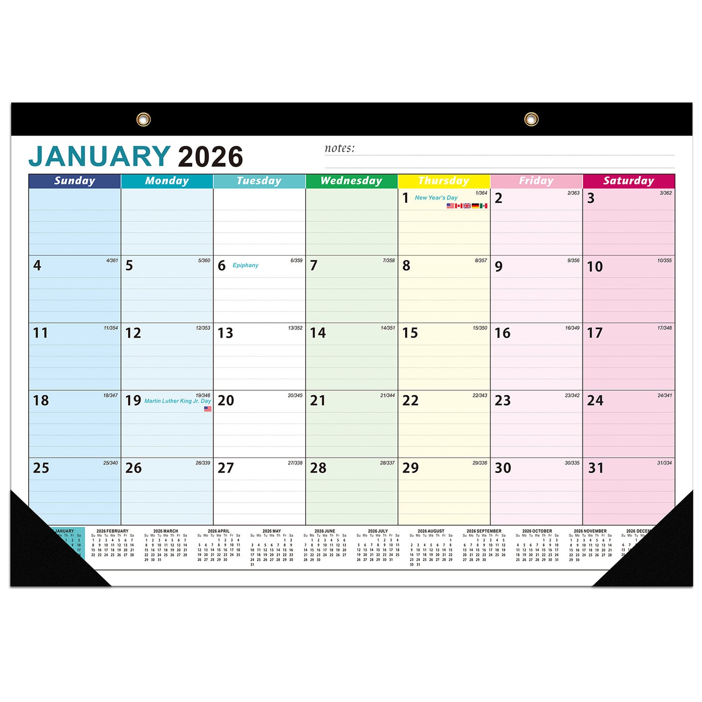18-month large-size desktop/wall calendar, detachable for use as a gift bag