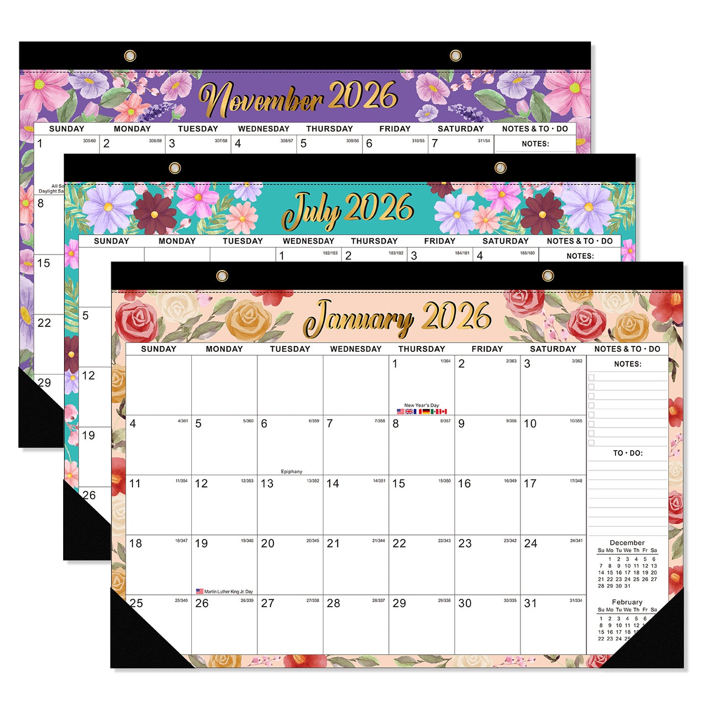 18-month large-size desktop/wall calendar, detachable for use as a gift bag