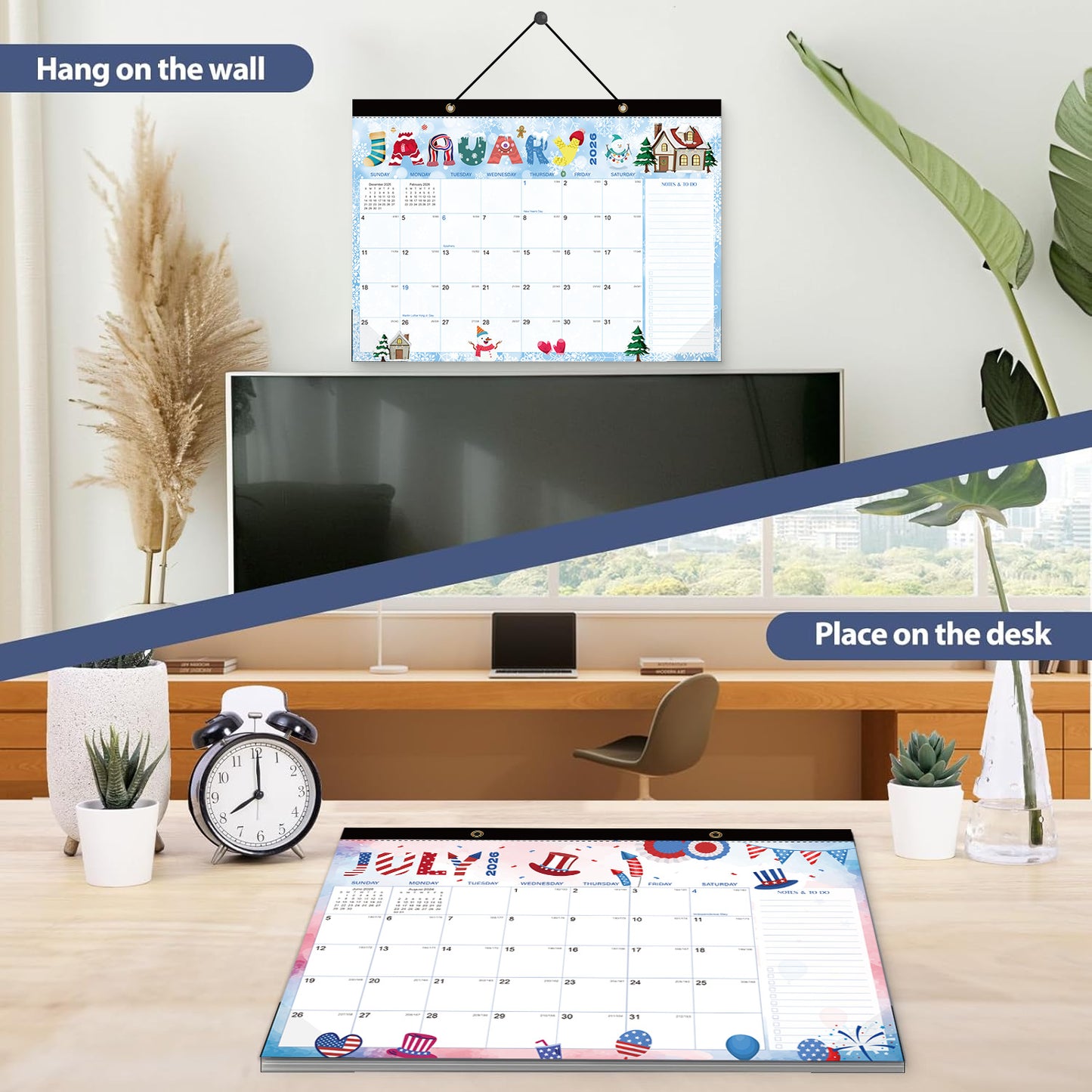 18-month large-size desktop/wall calendar, detachable for use as a gift bag