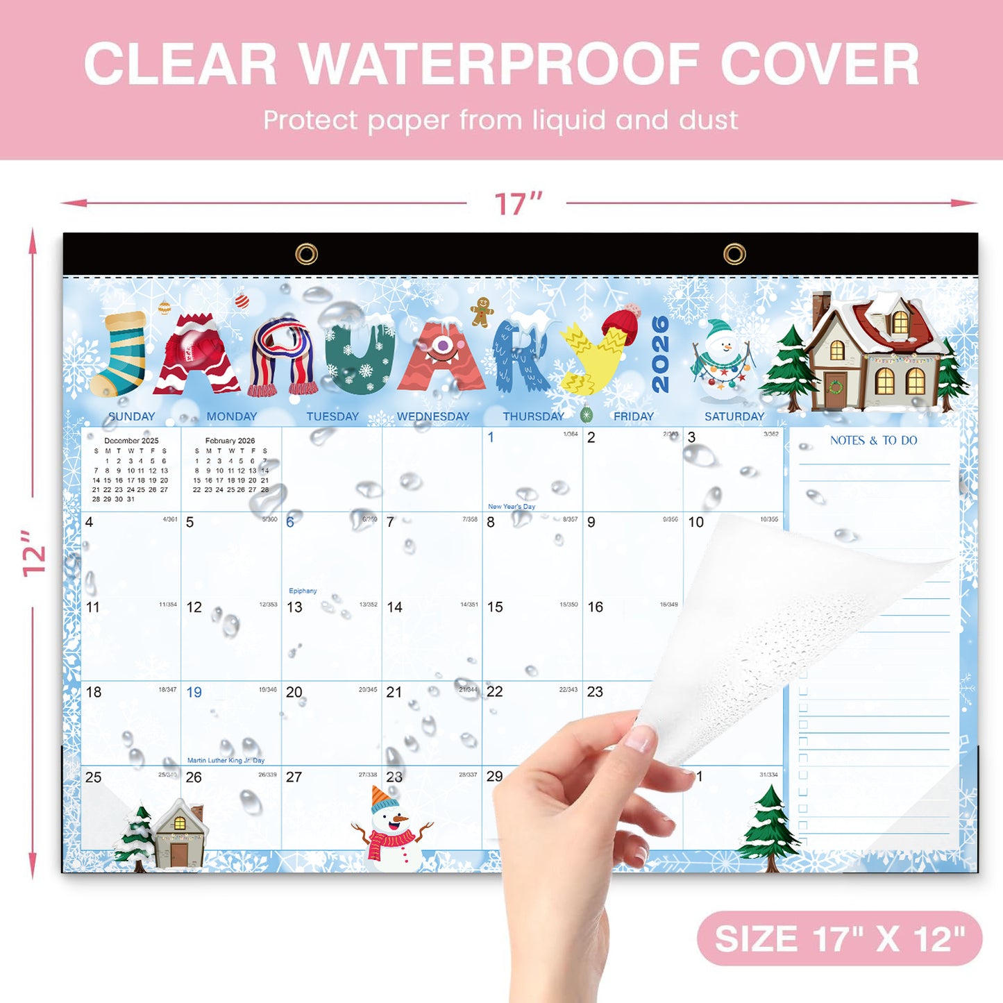 18-month large-size desktop/wall calendar, detachable for use as a gift bag
