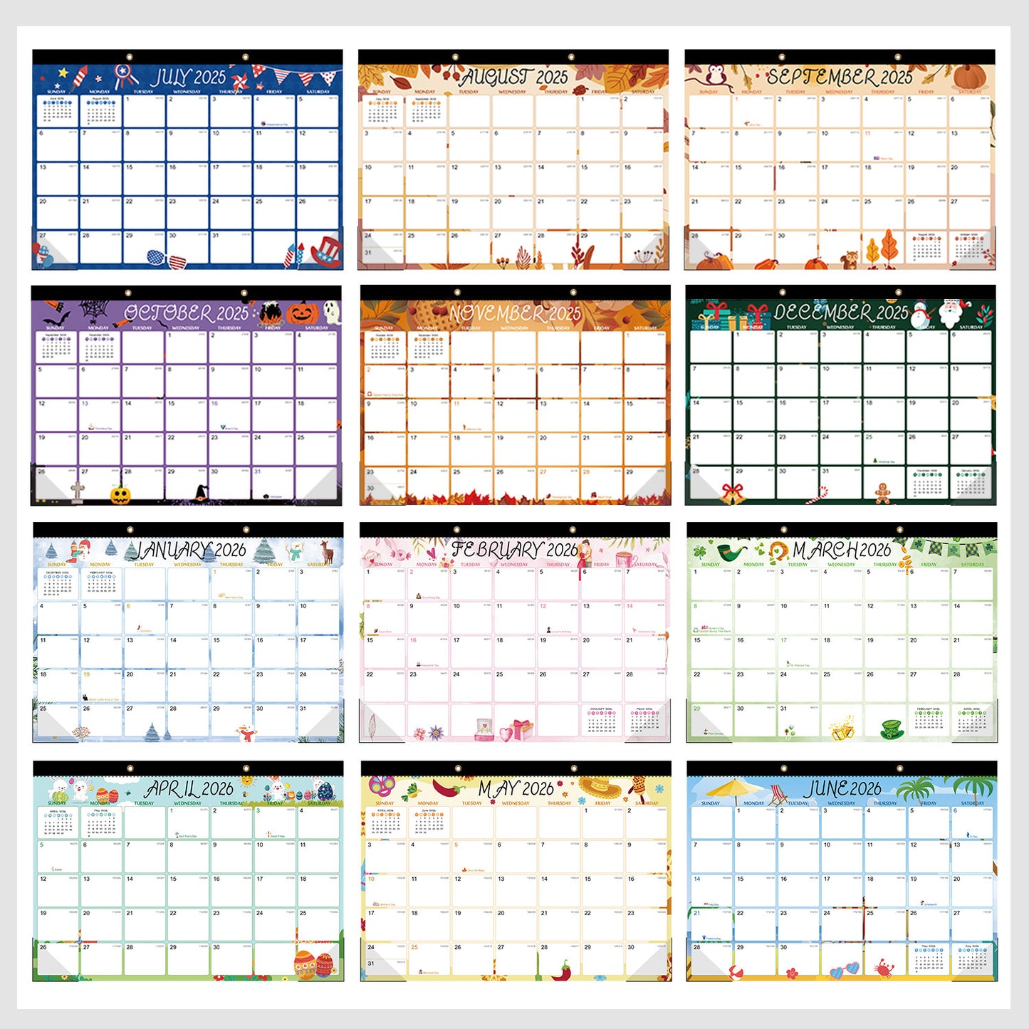 18-month large-size desktop/wall calendar, detachable for use as a gift bag