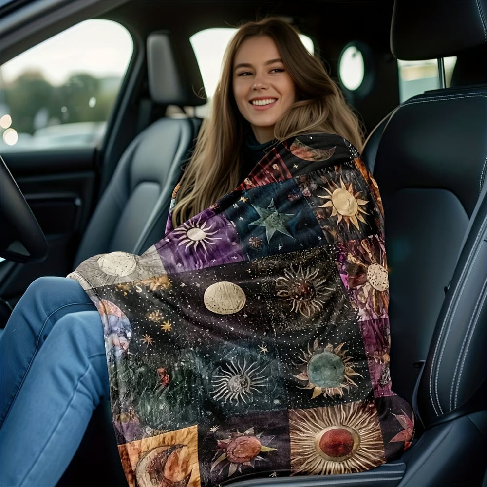 Bohemian Sun and Moon Flannel Blanket