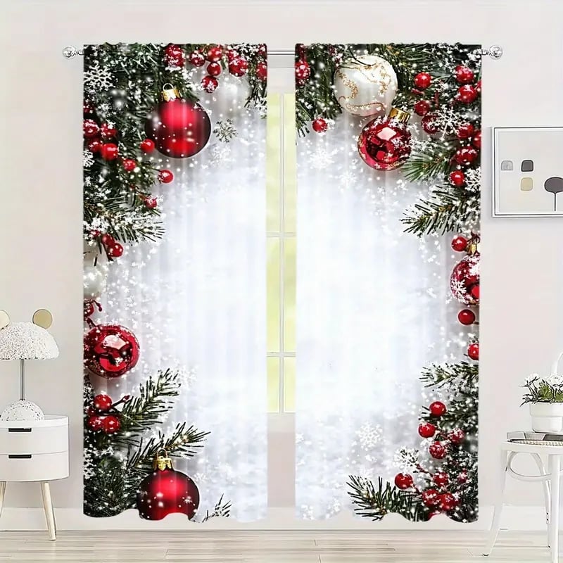 🔥Last Day 49%OFF-Christmas ball holiday printed curtains