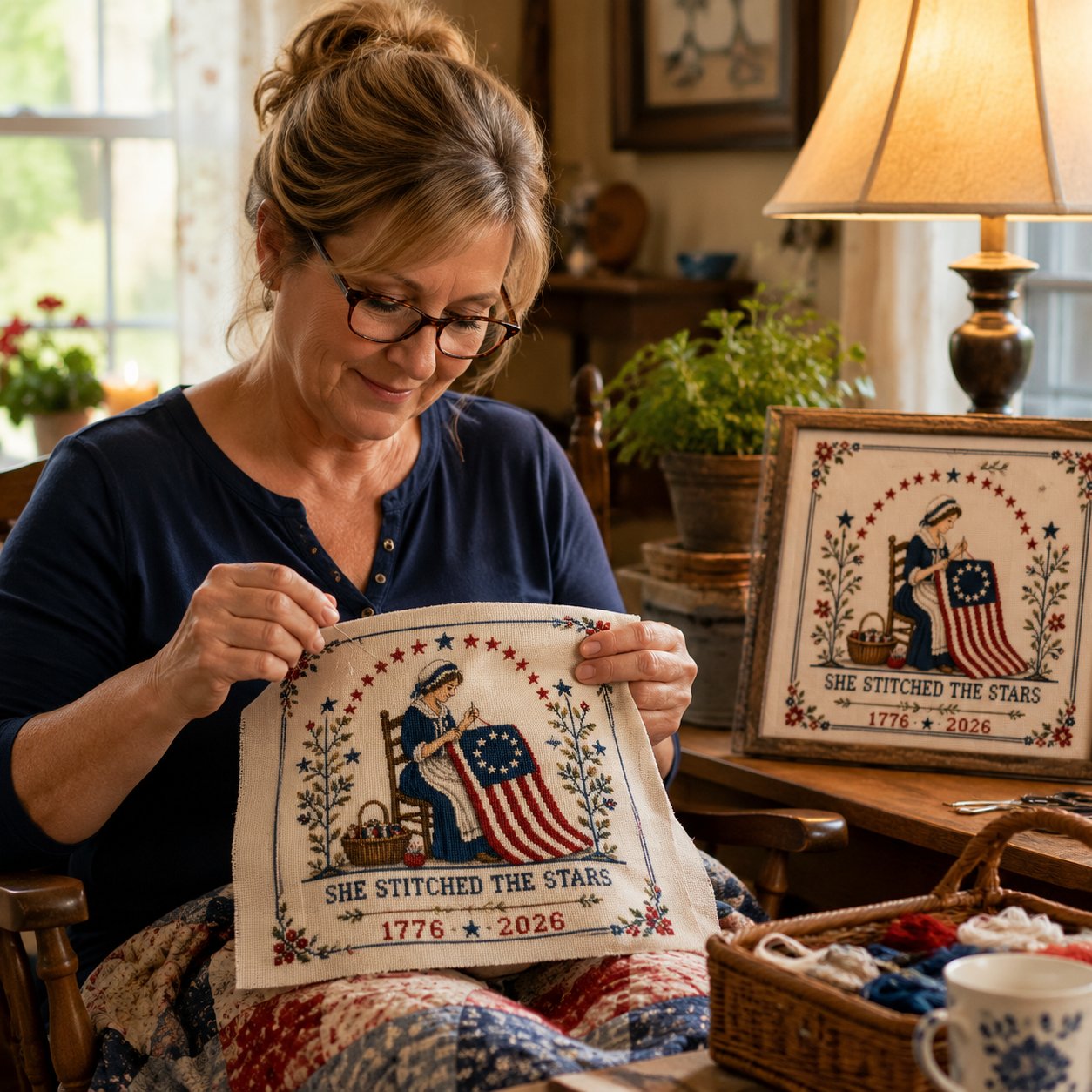 🔥🇺🇸250th Anniversary 50% OFF - 🪡 She Stitched The Stars Commemorative Cross Stitch Kit
