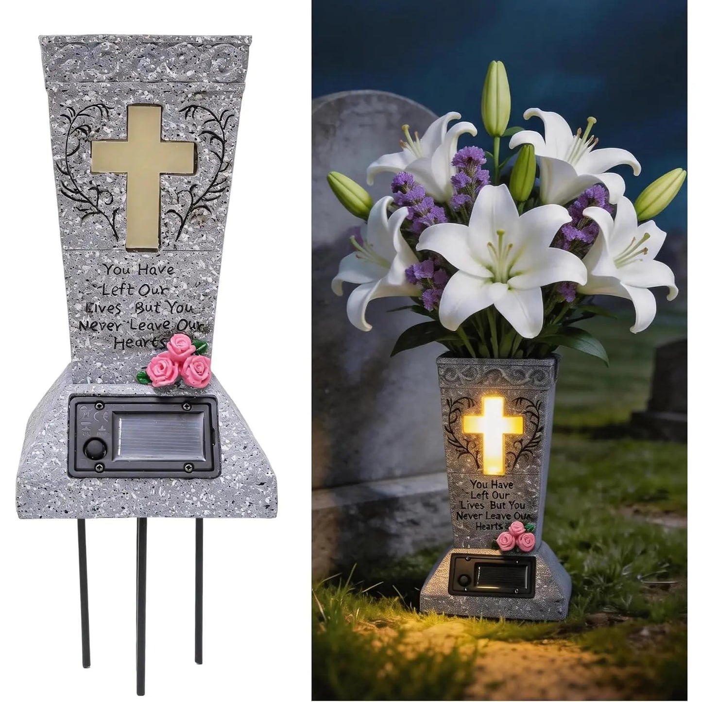 🕯️ Light Their Memory Forever | Solar LED Grave Vase