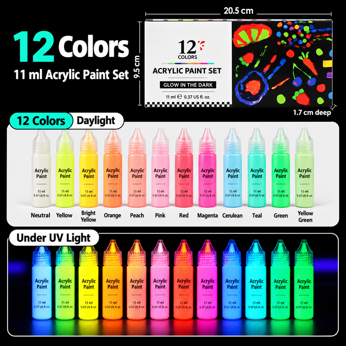🎨 Make Your Art Glow — UV-Reactive Acrylic Paint Set ✨
