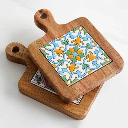 Rustic Coaster | Solid Wood & Ceramic Trivet