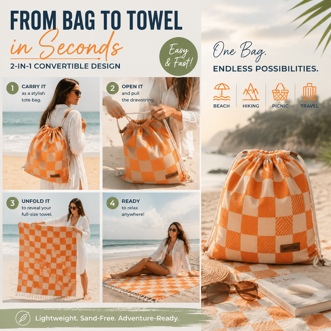 Summer Sale 49% OFF ☀️🔥Beach Bag That Turns Into a Towel in Seconds