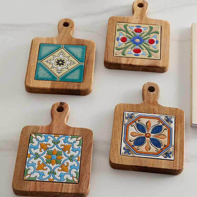 Rustic Coaster | Solid Wood & Ceramic Trivet