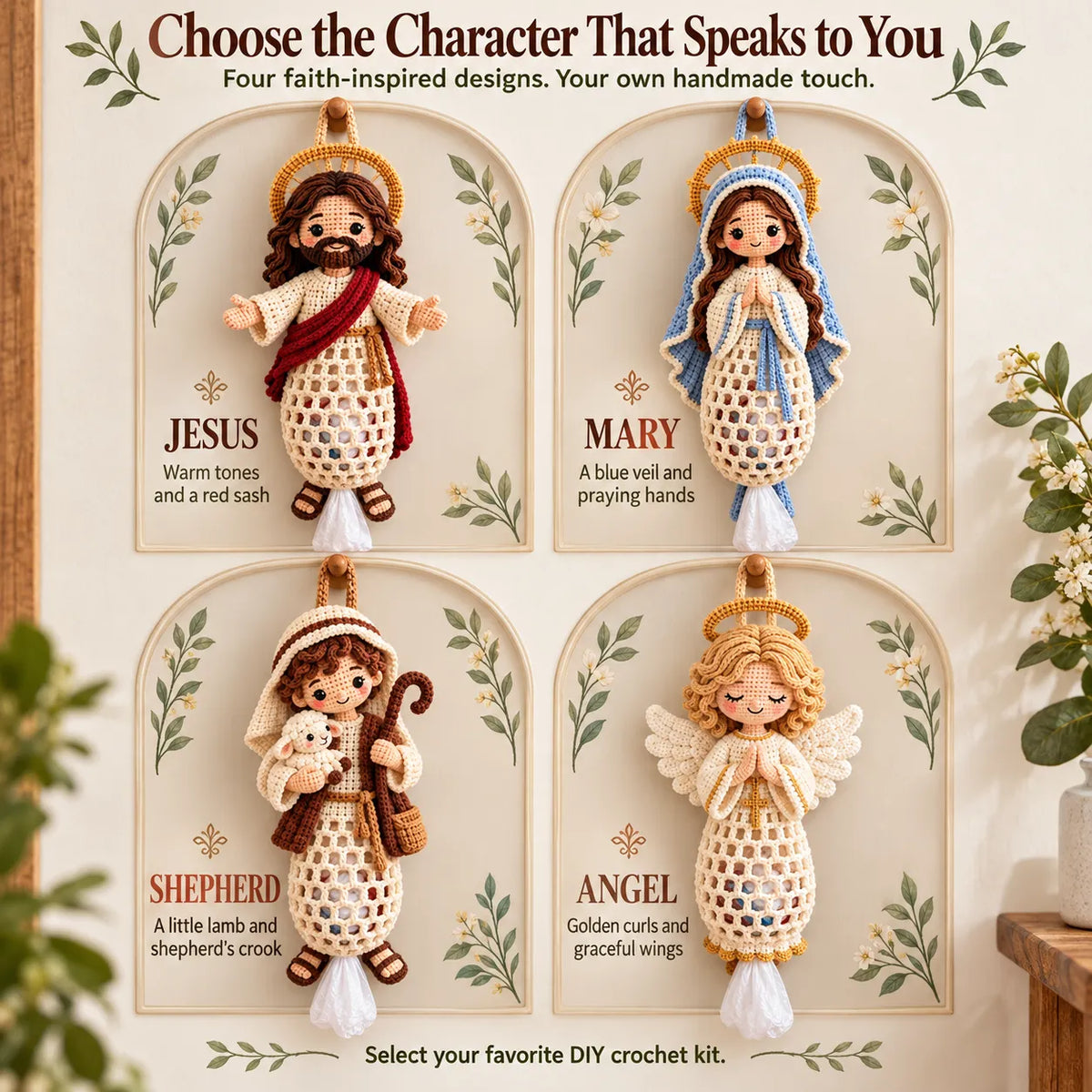 🧶 Beginner-Friendly Blessed Home Crochet Bag Holder DIY Kit | 4 Faith-Inspired Designs with Yarn, Tools & Guide Included ✝️