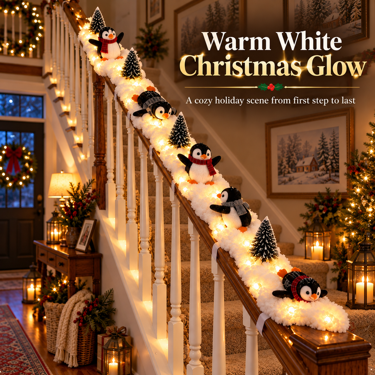 🐧Playful Penguin Snowy Stair Railing Decor💗BUY 2 SAVE 10%