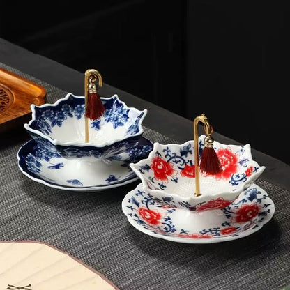 5,000 Years of Handcrafted Pottery—Blue&White Porcelain Umbrella-Shaped Tea Strainer Set