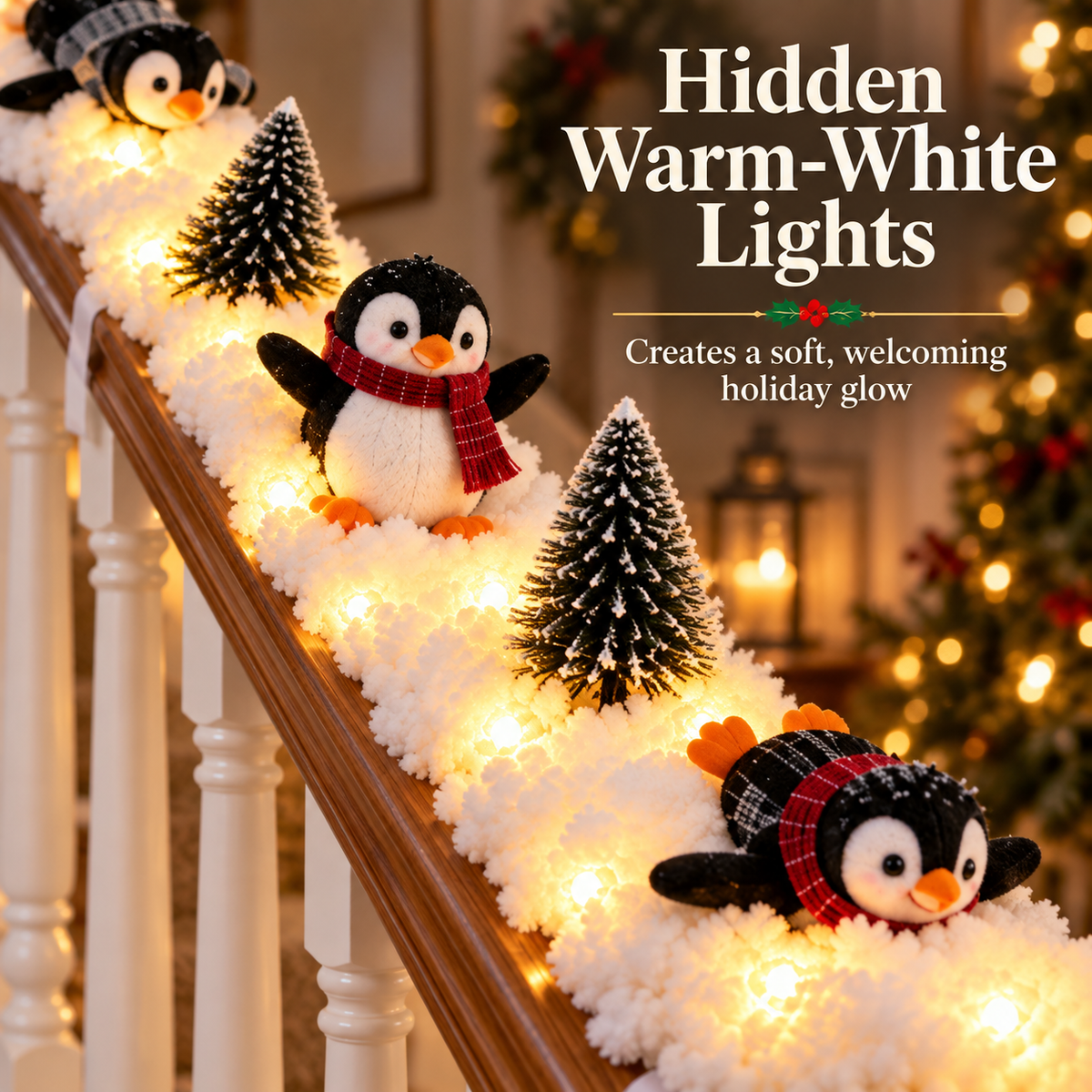 🐧Playful Penguin Snowy Stair Railing Decor💗BUY 2 SAVE 10%