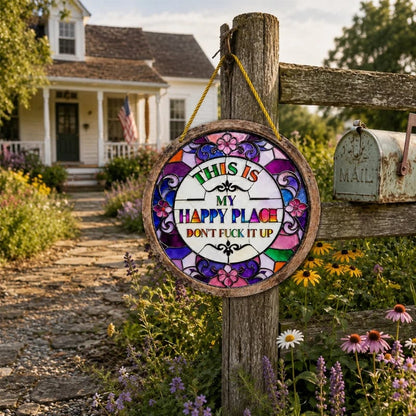 🔥 LAST DAY 49% OFF – 🌈 Stained Glass-Style Happy Place Hanging Suncatcher | Sunlight-Catching Quote Decor for Windows, Porches, Patios & Gifts ✨