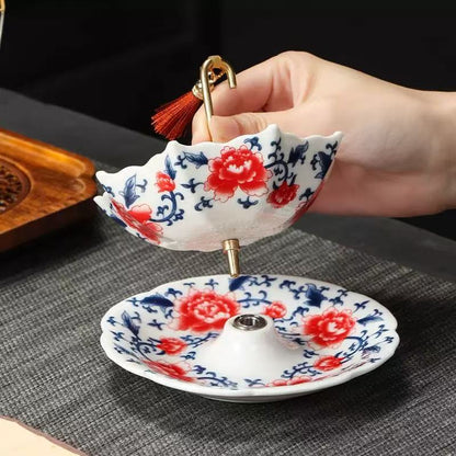 5,000 Years of Handcrafted Pottery—Blue&White Porcelain Umbrella-Shaped Tea Strainer Set