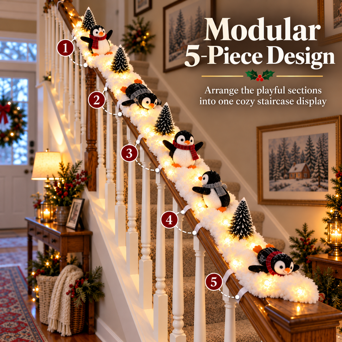 🐧Playful Penguin Snowy Stair Railing Decor💗BUY 2 SAVE 10%