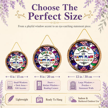 🔥 LAST DAY 49% OFF – 🌈 Stained Glass-Style Happy Place Hanging Suncatcher | Sunlight-Catching Quote Decor for Windows, Porches, Patios & Gifts ✨