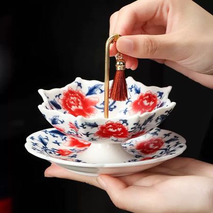 5,000 Years of Handcrafted Pottery—Blue&White Porcelain Umbrella-Shaped Tea Strainer Set