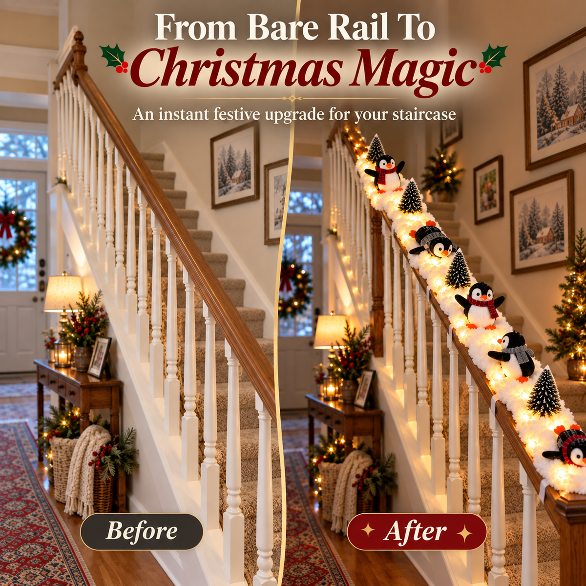 🐧Playful Penguin Snowy Stair Railing Decor💗BUY 2 SAVE 10%