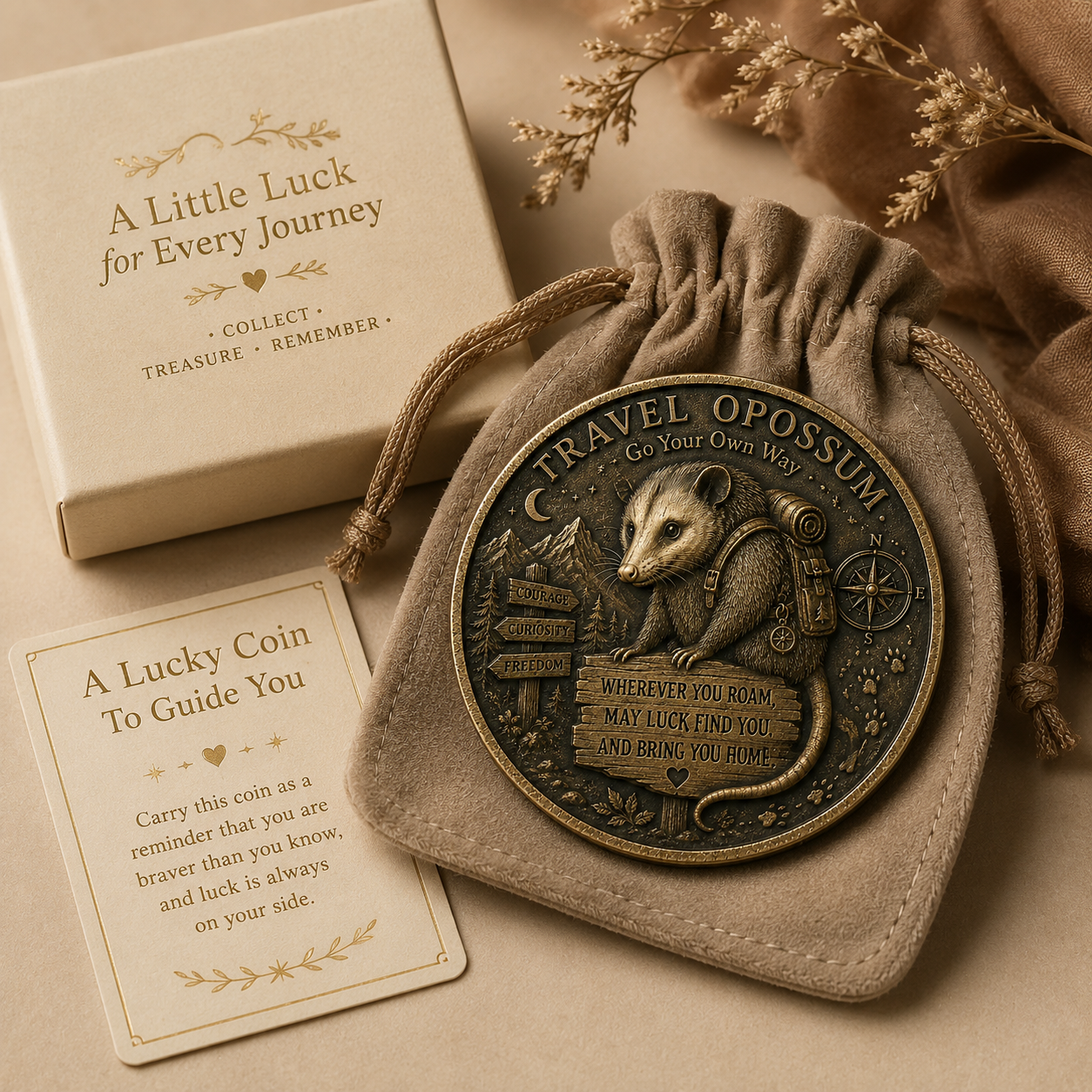 🏆 Limited Time Sale 49% OFF 🐾 Travel Opossum Lucky Coin | 3D Relief Edition ⭐⭐⭐⭐⭐