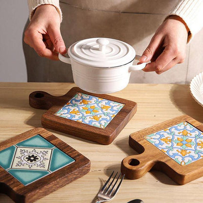 Rustic Coaster | Solid Wood & Ceramic Trivet