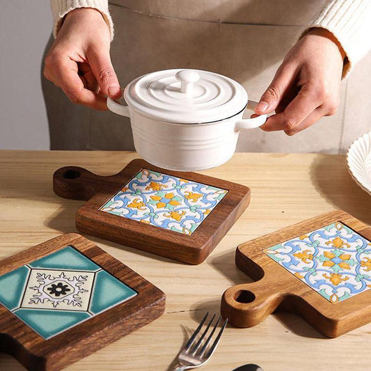 Rustic Coaster | Solid Wood & Ceramic Trivet