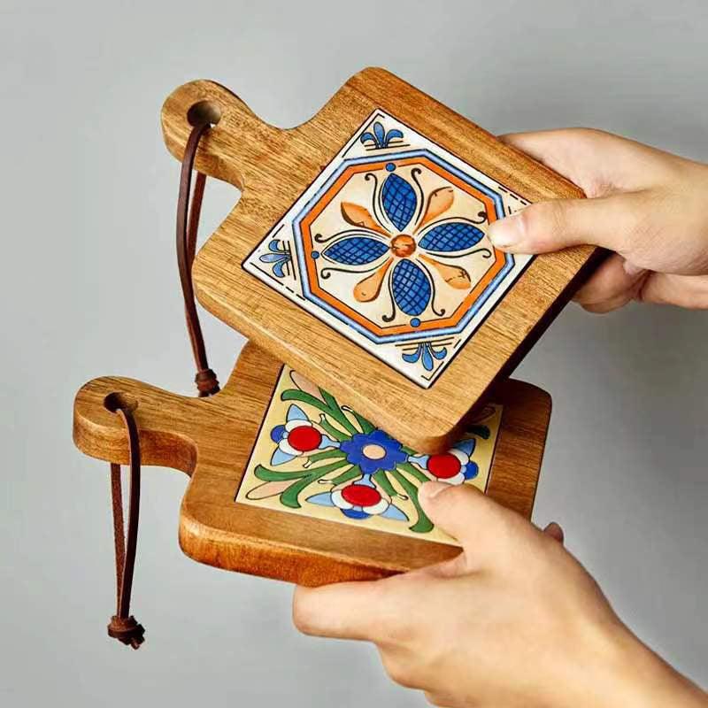 Rustic Coaster | Solid Wood & Ceramic Trivet