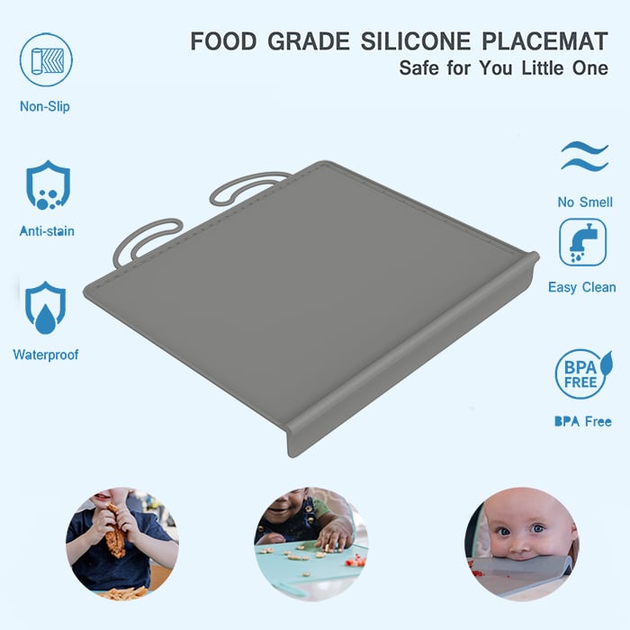 🍽️100% Silicone Placemat with Teething Edge Bumper/Spill Stopper
