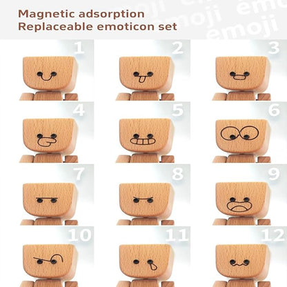 💖Handmade Charming Shaking Wooden Man Figurine with 12PCS Magnetic Expressions