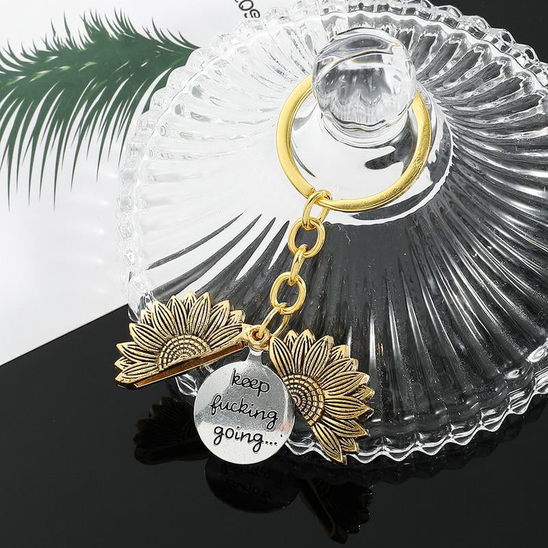 🔥 Limited Time 49% Off 🌻Sunflower Keychain Inspirational Gifts - Keep Fucking Going Keychain