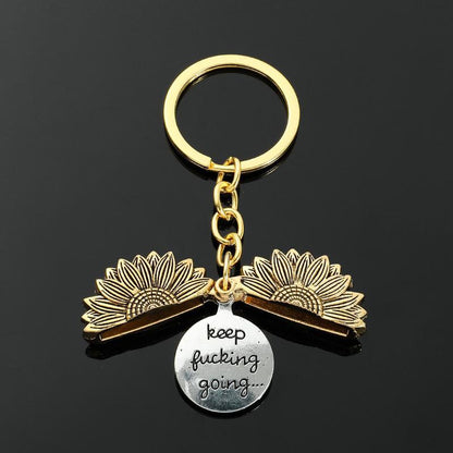 🔥 Limited Time 49% Off 🌻Sunflower Keychain Inspirational Gifts - Keep Fucking Going Keychain
