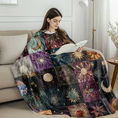 Bohemian Sun and Moon Flannel Blanket
