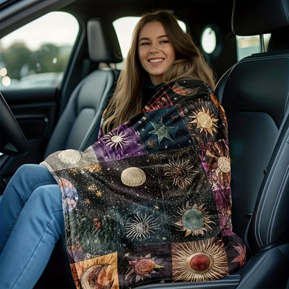 Bohemian Sun and Moon Flannel Blanket