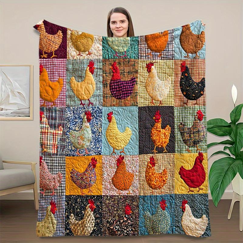 Vintage Rooster Plaid Print Blanket