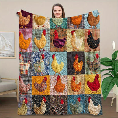 Vintage Rooster Plaid Print Blanket