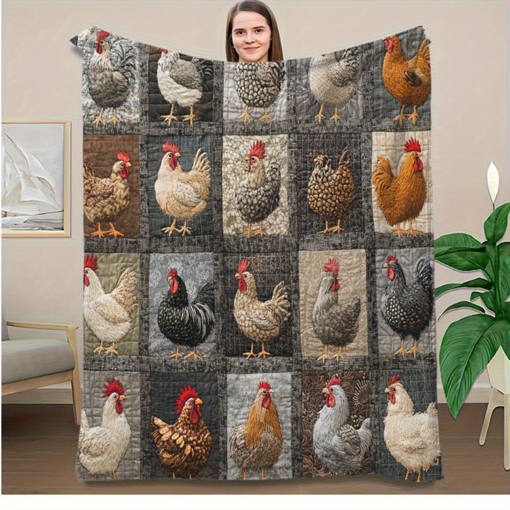 Vintage Rooster Plaid Print Blanket
