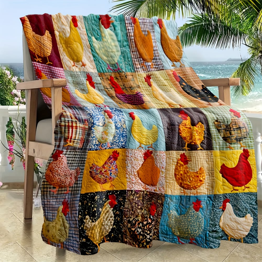 Vintage Rooster Plaid Print Blanket