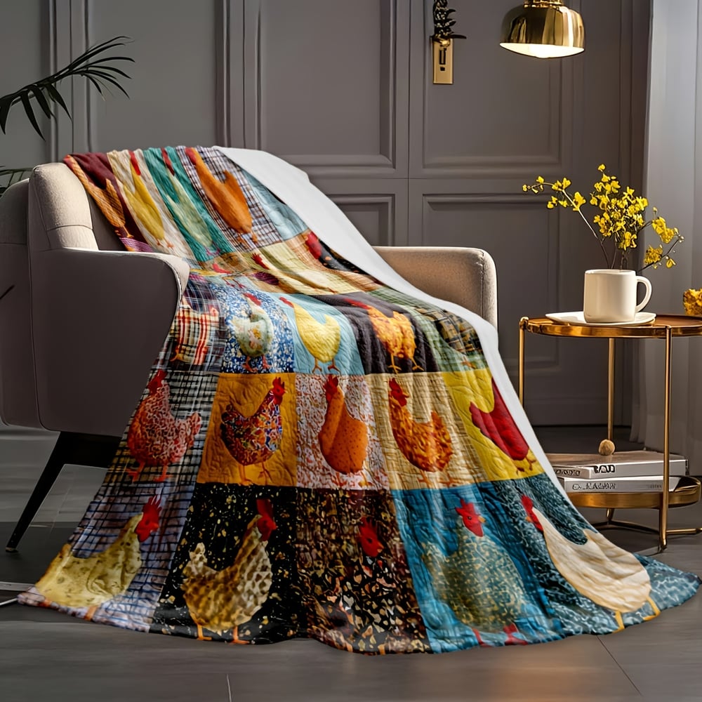 Vintage Rooster Plaid Print Blanket