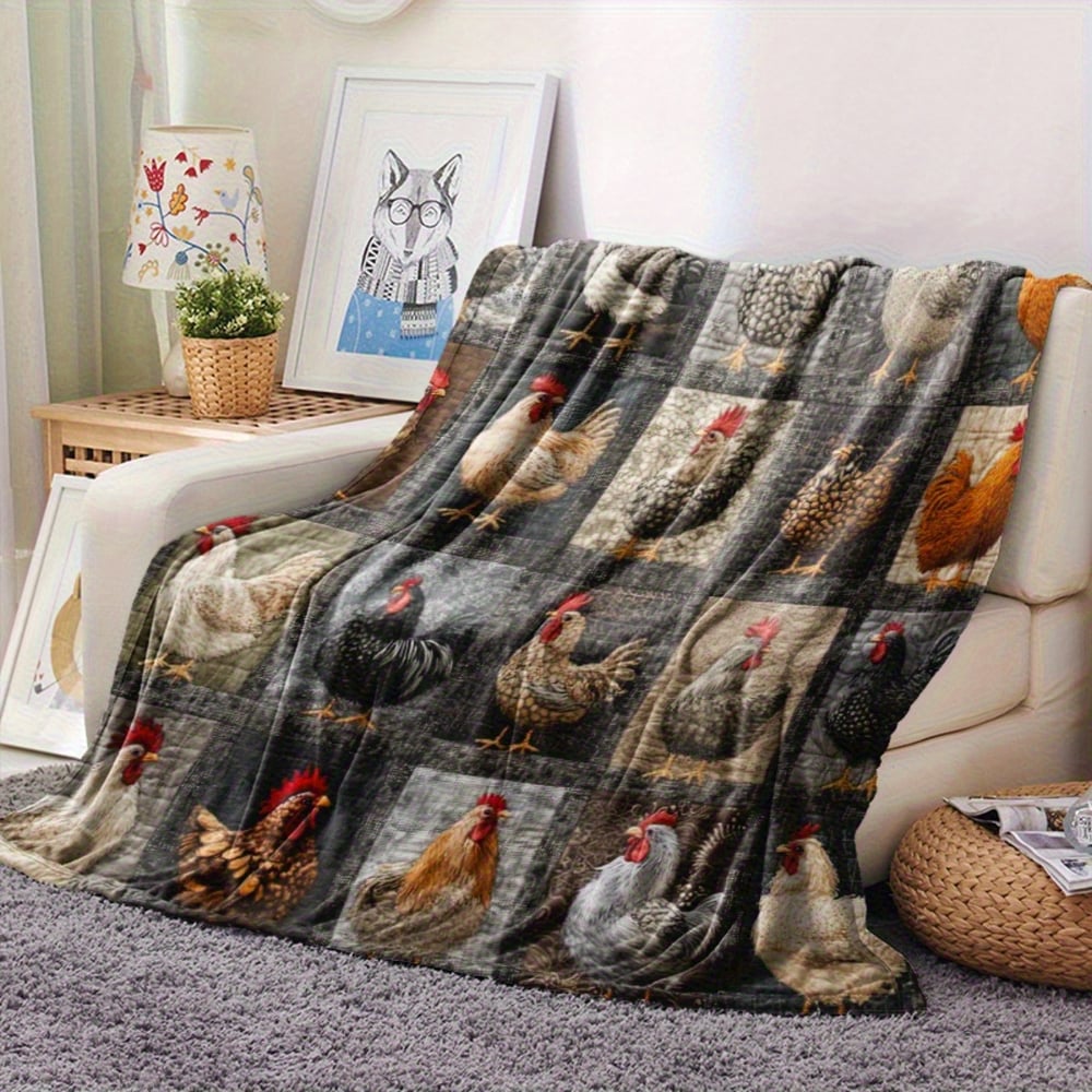 Vintage Rooster Plaid Print Blanket