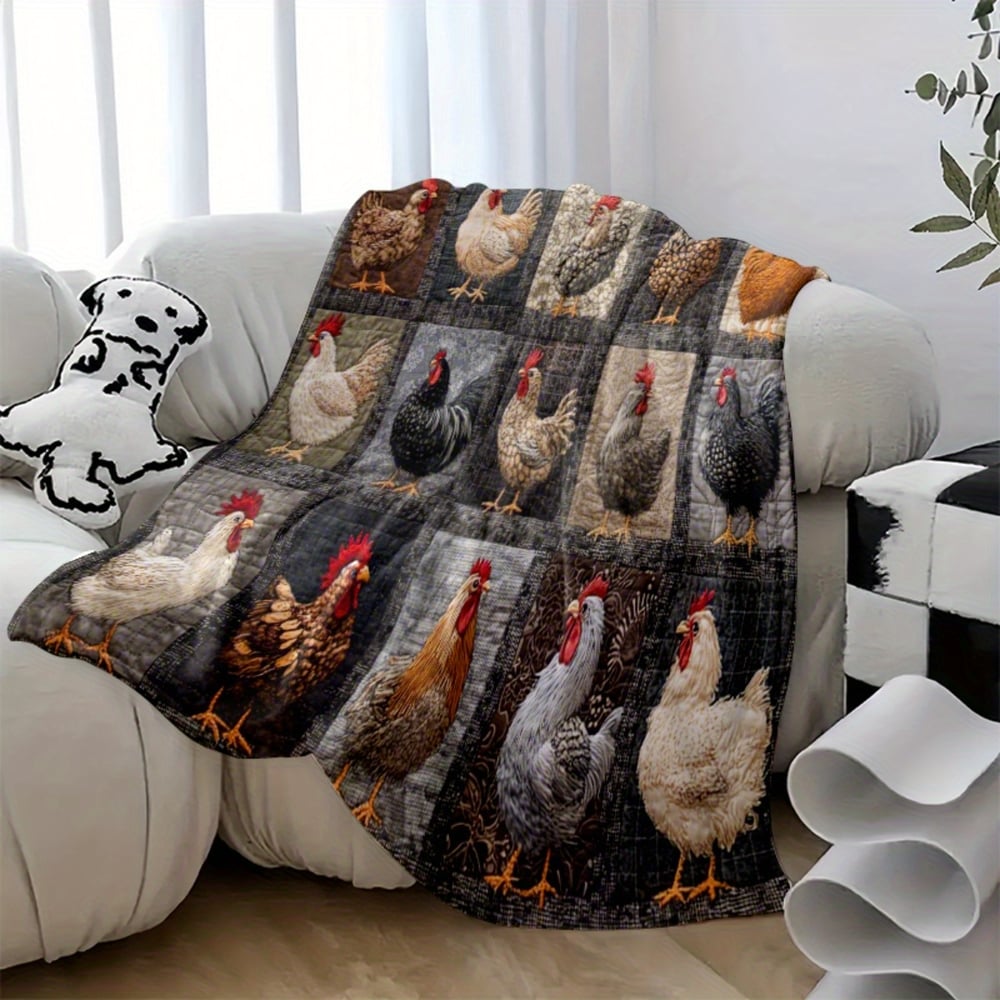 Vintage Rooster Plaid Print Blanket