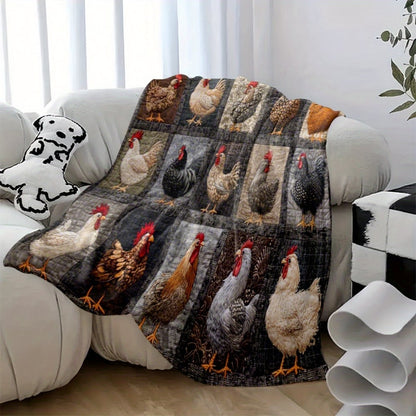 Vintage Rooster Plaid Print Blanket