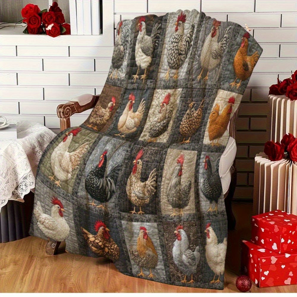 Vintage Rooster Plaid Print Blanket