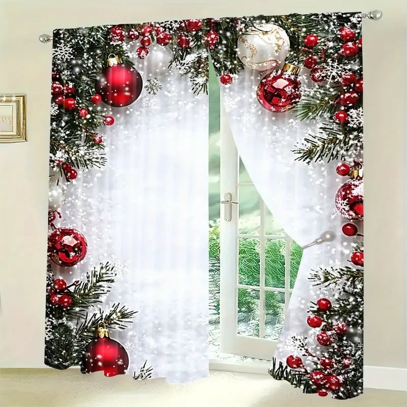 🔥Last Day 49%OFF-Christmas ball holiday printed curtains