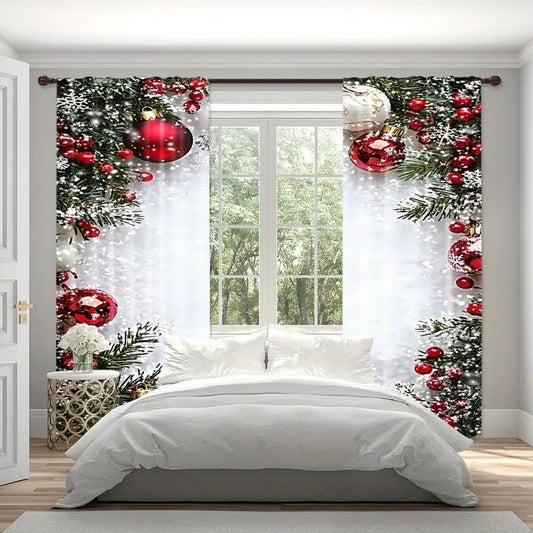🔥Last Day 49%OFF-Christmas ball holiday printed curtains