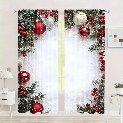 🔥Last Day 49%OFF-Christmas ball holiday printed curtains