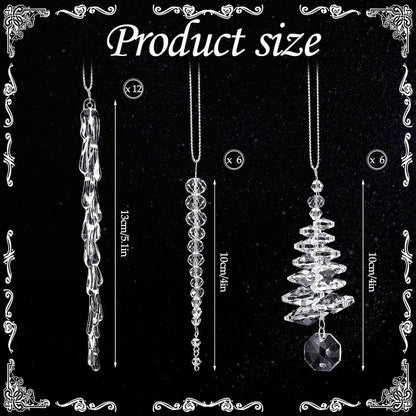 24 Pcs Crystal Icicle Christmas Tree Ornaments(3 Styles Christmas Icicles)