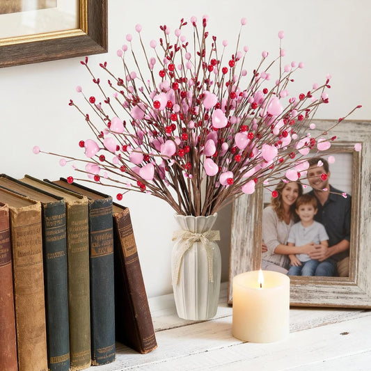 Romance in Bloom: Pink Heart & Berry Floral Stems (Valentine's Edition)